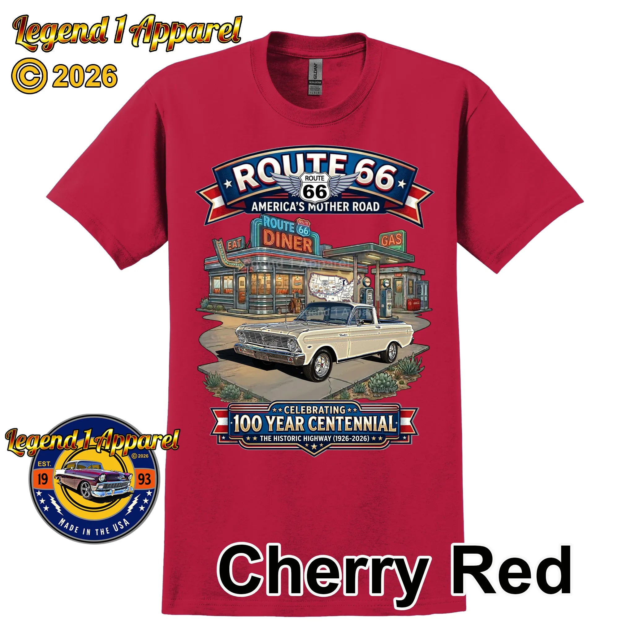 1965 Ford Ranchero Classic Car Graphic Tee – Route 66 Centennial T-Shirt