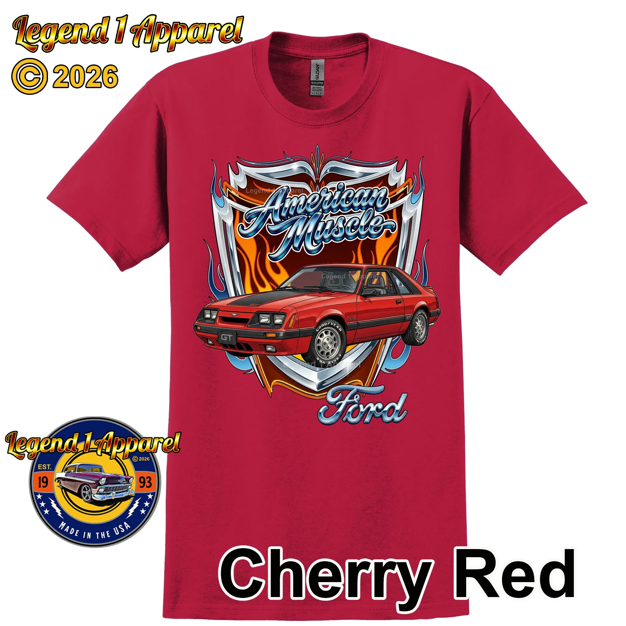 1986 Ford Mustang GT Classic Car Graphic Tee – American Muscle T-Shirt