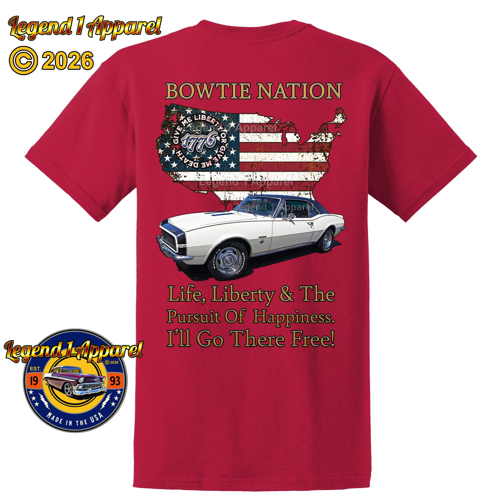 1967 Chevrolet Camaro Bowtie Nation T-Shirt – 67 Chevy Classic Car Graphic Tee