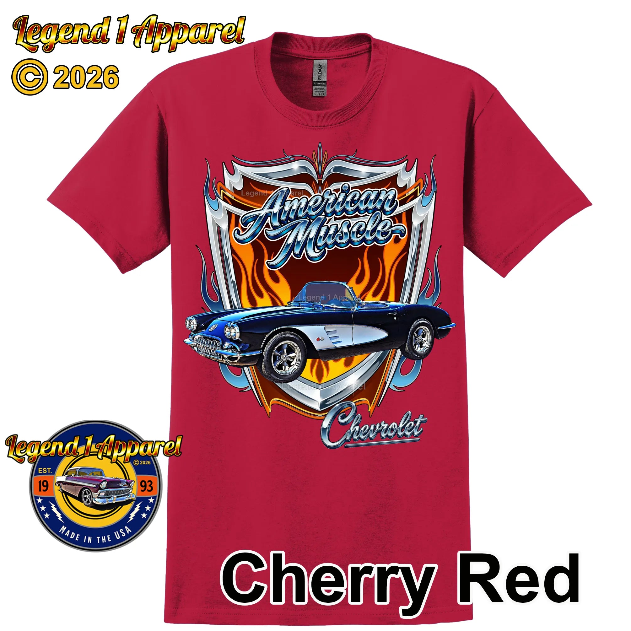 1960 Chevrolet Corvette C1 American Muscle T-Shirt – 60 Chevy Classic Car Graphic Tee