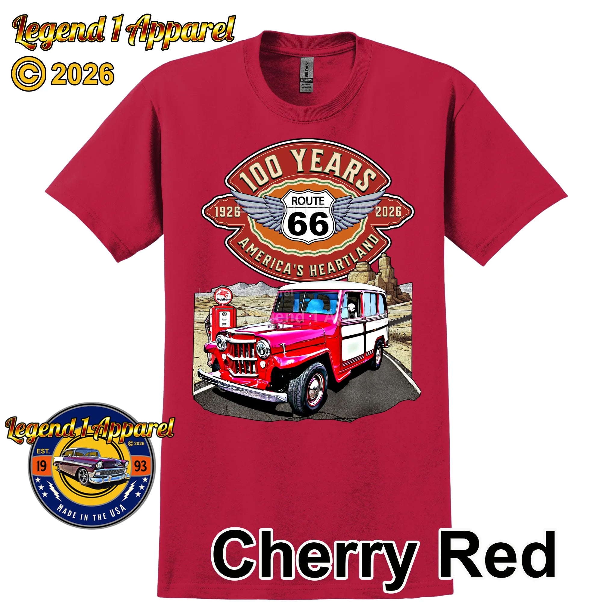1957 Willys Wagon Classic Truck Graphic Tee – Route 66 100 Years T-Shirt