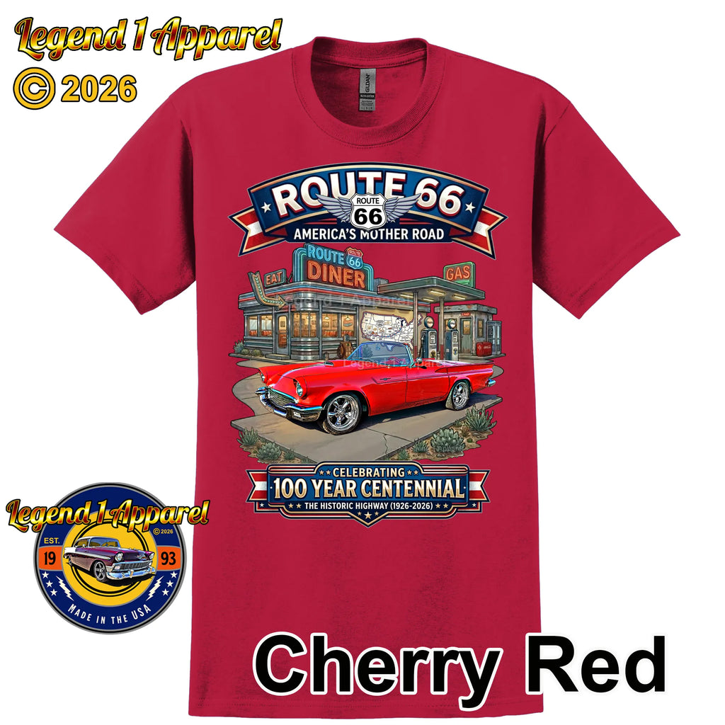 1957 Ford Thunderbird Classic Car Graphic Tee – Route 66 Centennial T-Shirt