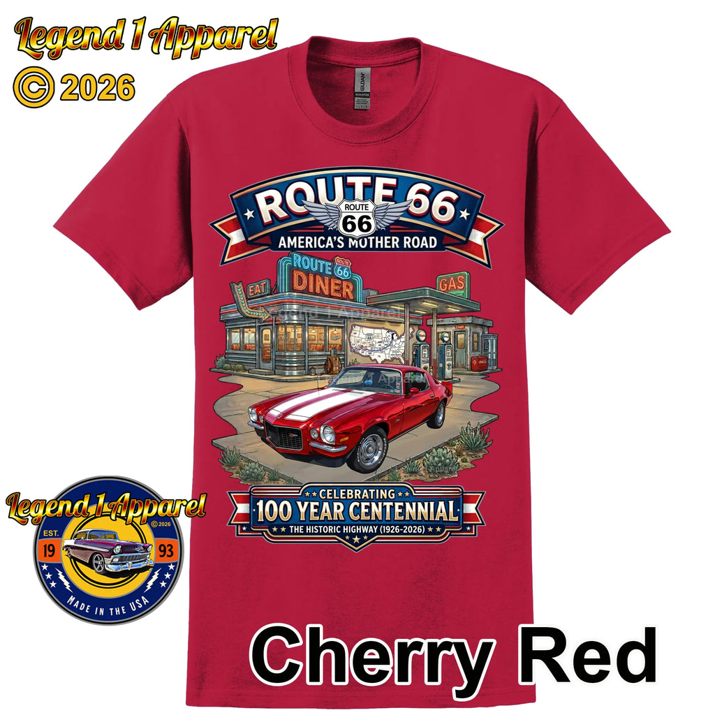 1970 Chevrolet Camaro Classic Car Graphic Tee – Route 66 Centennial T-Shirt