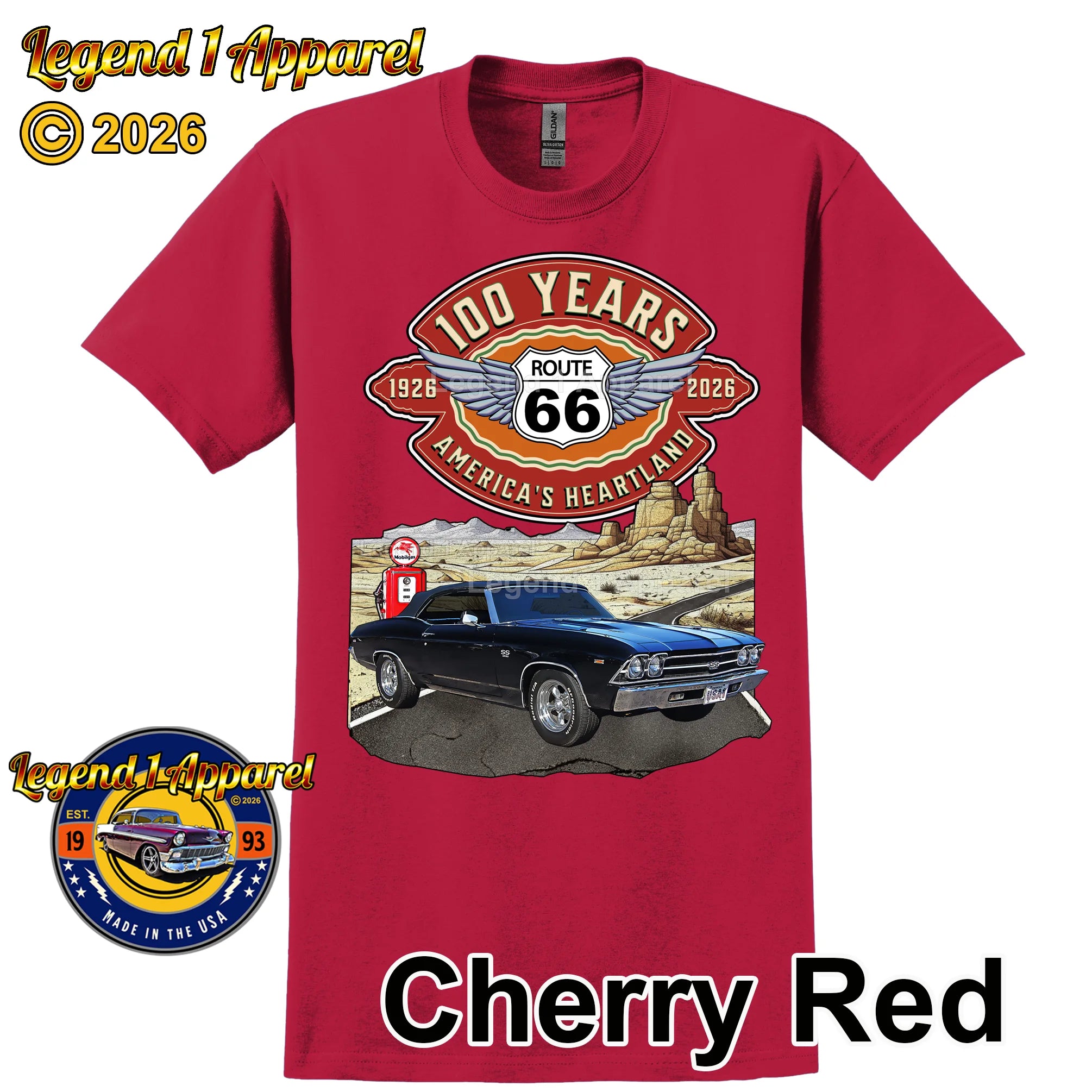 1969 Chevrolet Chevelle SS Classic Car Graphic Tee – Route 66 100 Years T-Shirt