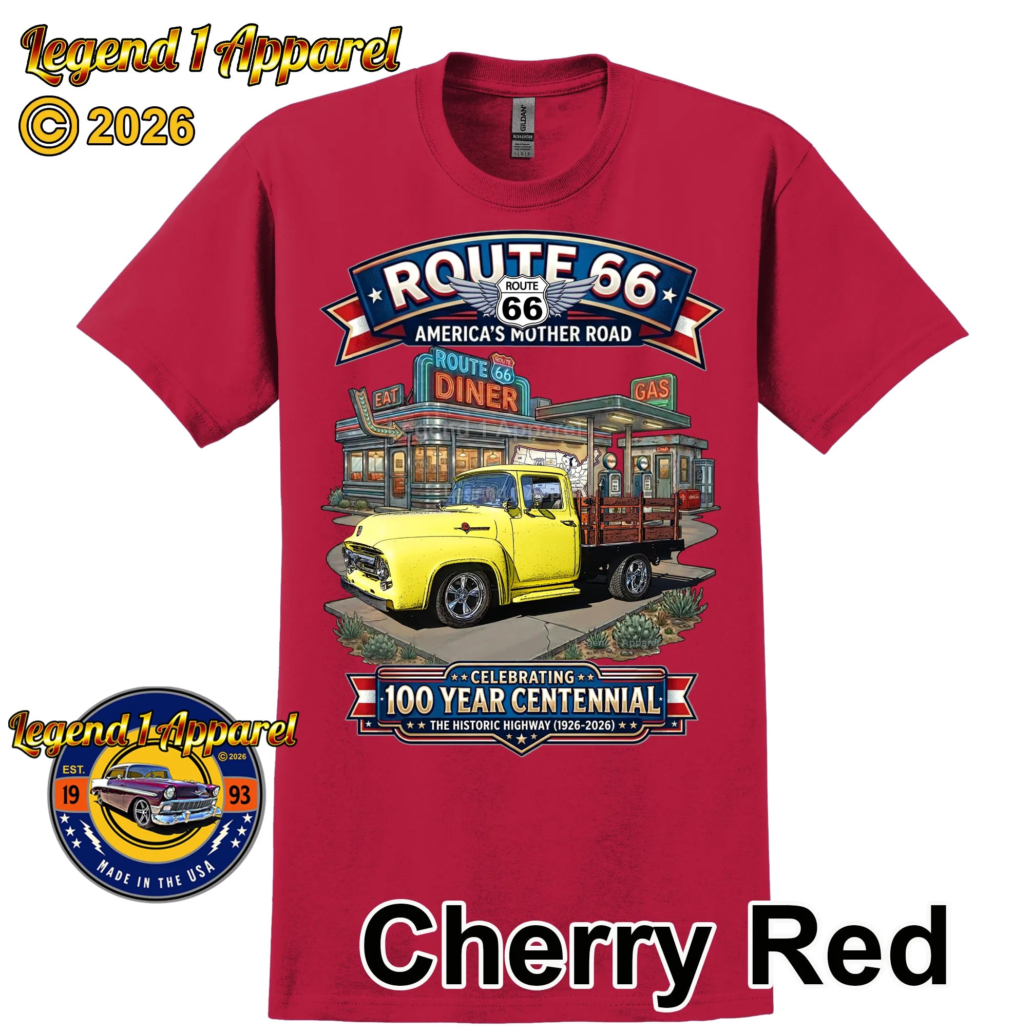 1956 Ford F100 Stake Bed Classic Truck Graphic Tee – Route 66 Centennial T-Shirt