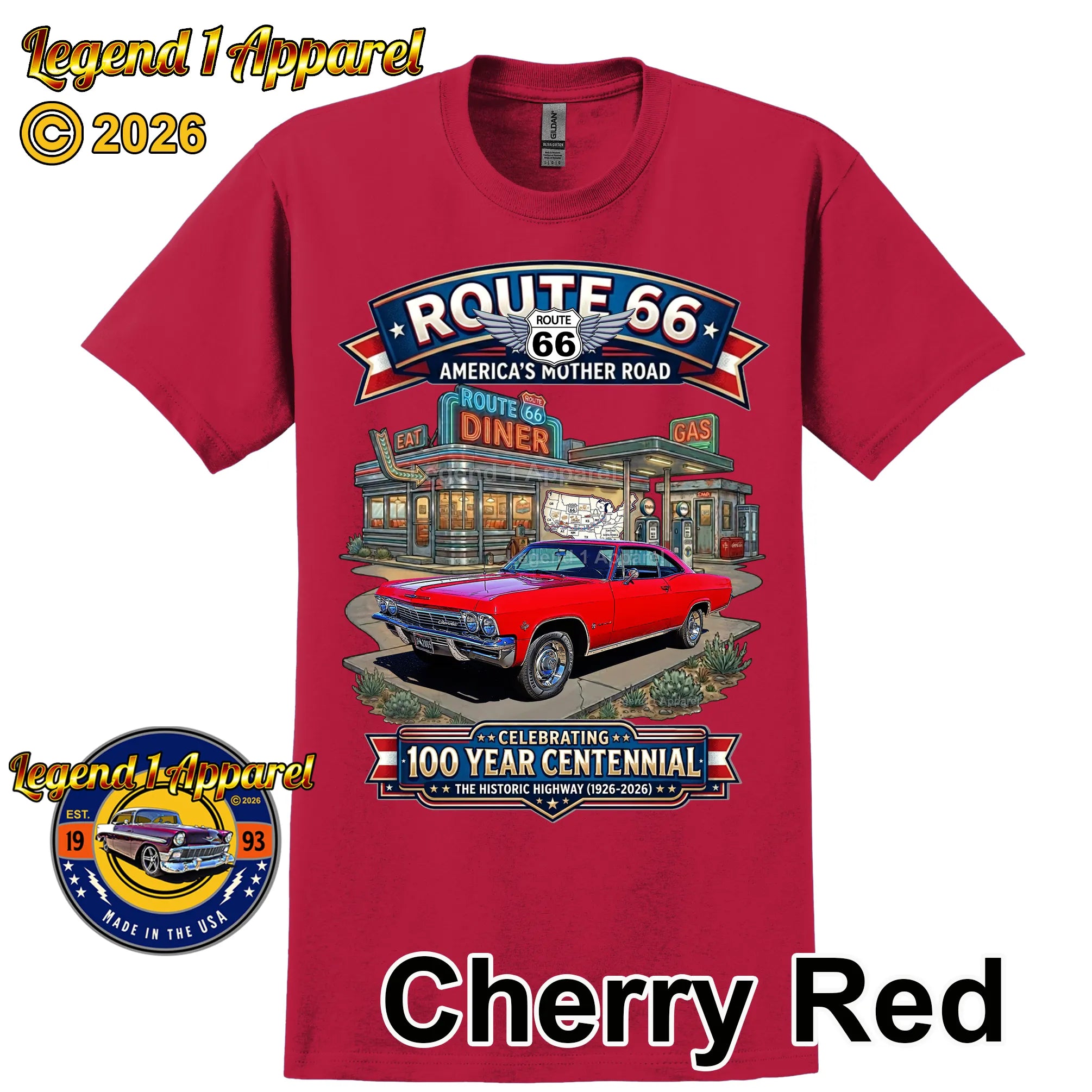 1965 Chevrolet Impala SS Classic Car Graphic Tee – Route 66 Centennial T-Shirt