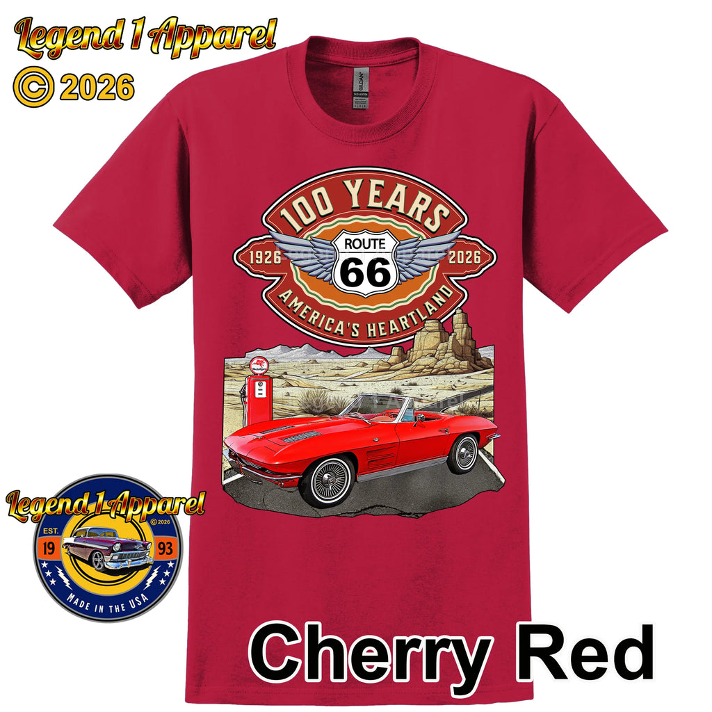 1963 Chevrolet Corvette C2 Classic Car Graphic Tee – Route 66 100 Years T-Shirt