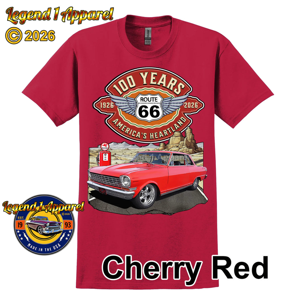 1964 Chevrolet Nova SS Classic Car Graphic Tee – Route 66 100 Years T-Shirt