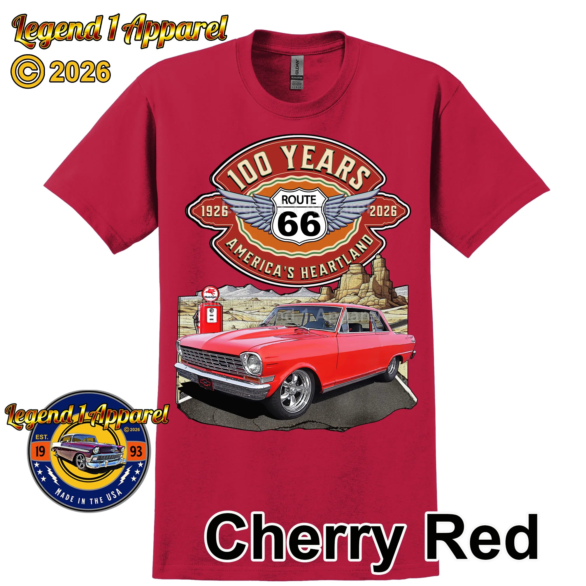 1964 Chevrolet Nova SS Classic Car Graphic Tee – Route 66 100 Years T-Shirt