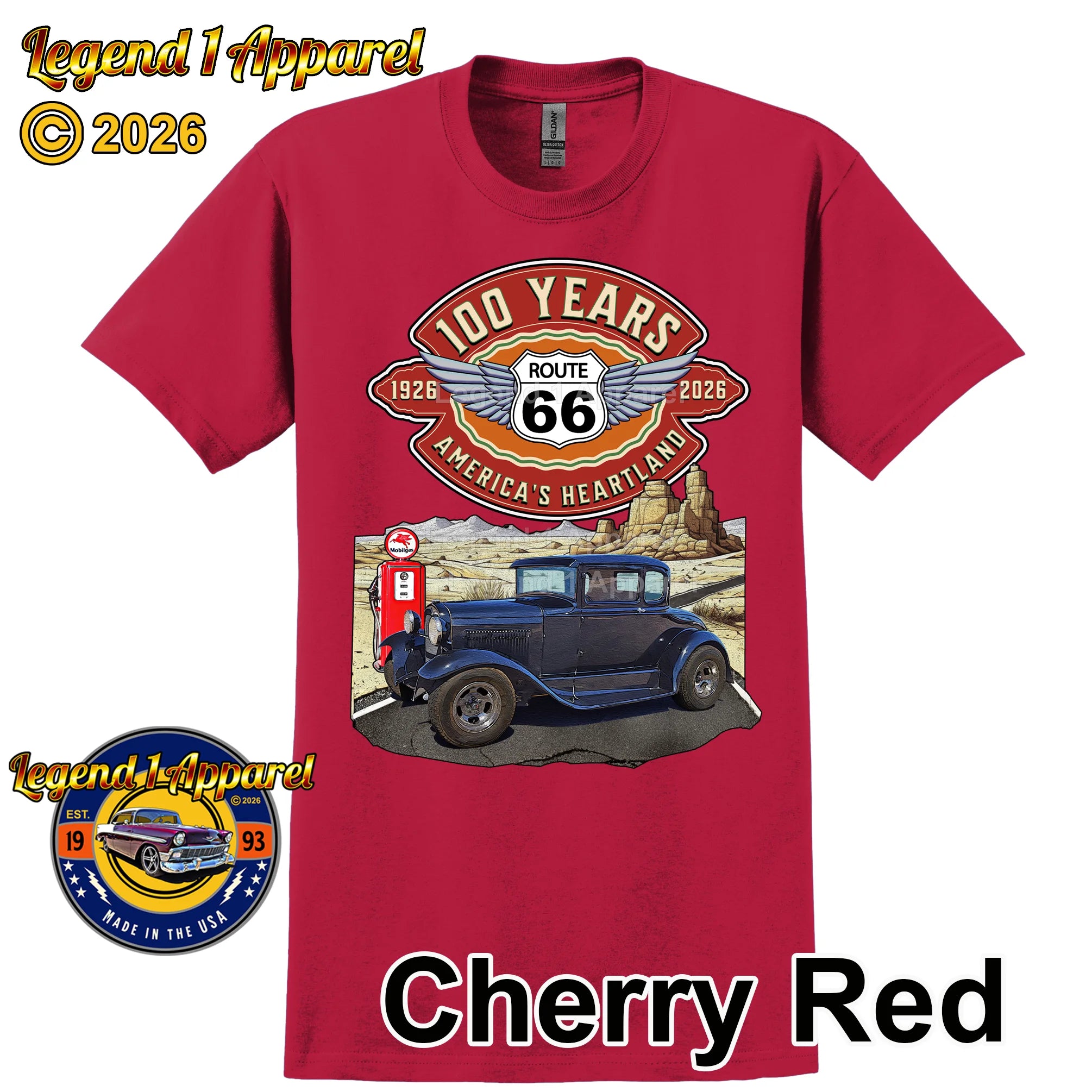 1930 Ford Model A Classic Car Graphic Tee – Route 66 100 Years T-Shirt