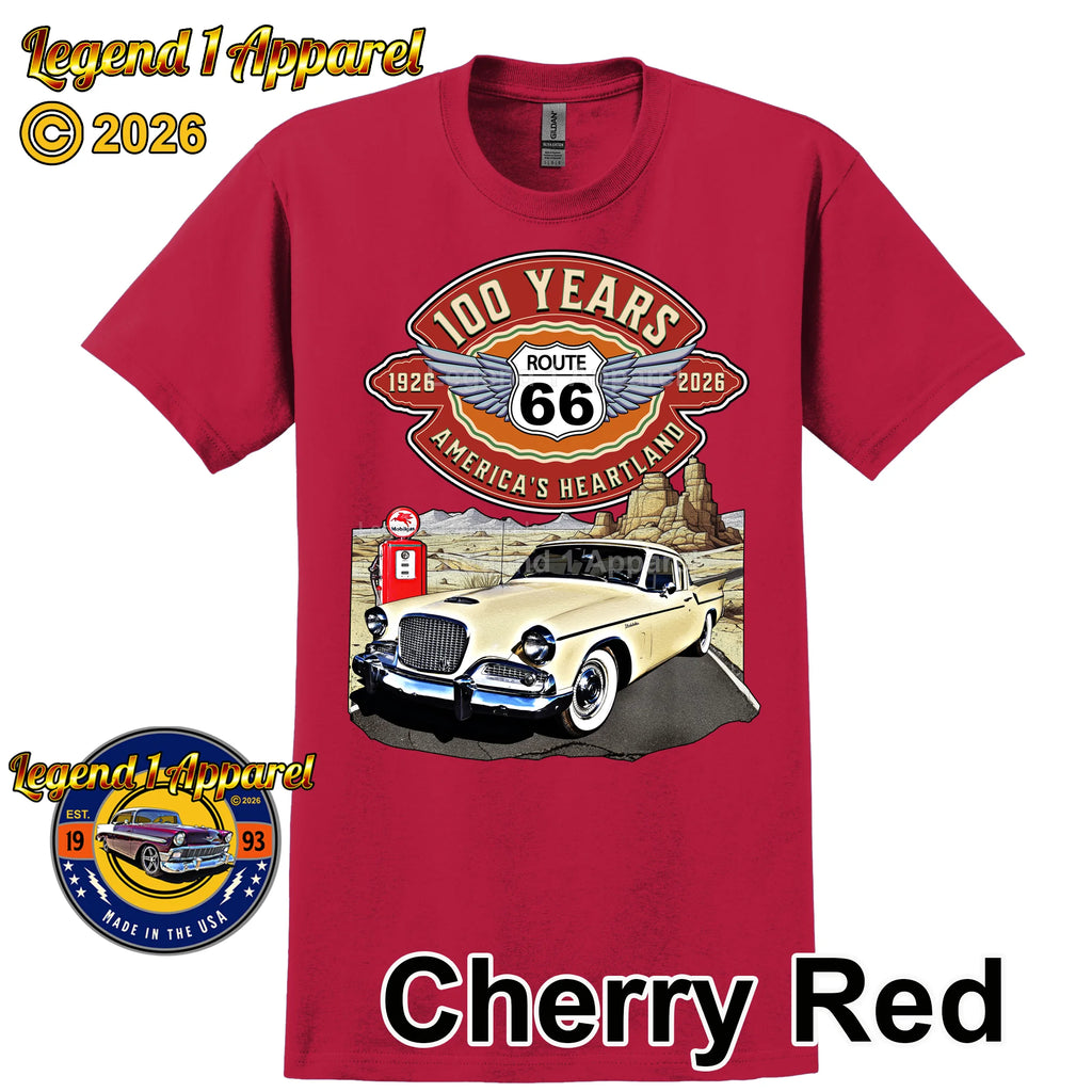1958 Studebaker Silver Hawk Classic Car Graphic Tee – Route 66 100 Years T-Shirt