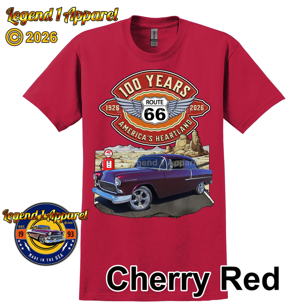 1955 Chevrolet 210 Del Ray Coupe Classic Car Graphic Tee – Route 66 100 Years T-Shirt