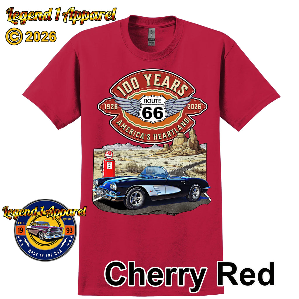 1960 Chevrolet Corvette C1 Classic Car Graphic Tee – Route 66 100 Years T-Shirt