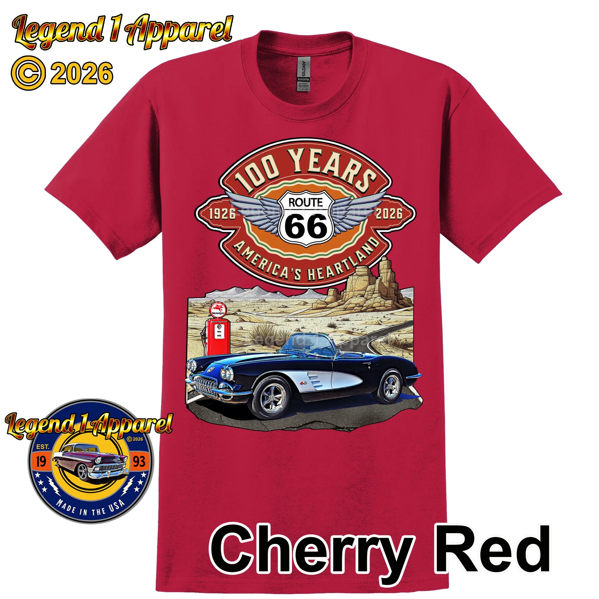 1960 Chevrolet Corvette C1 Classic Car Graphic Tee – Route 66 100 Years T-Shirt