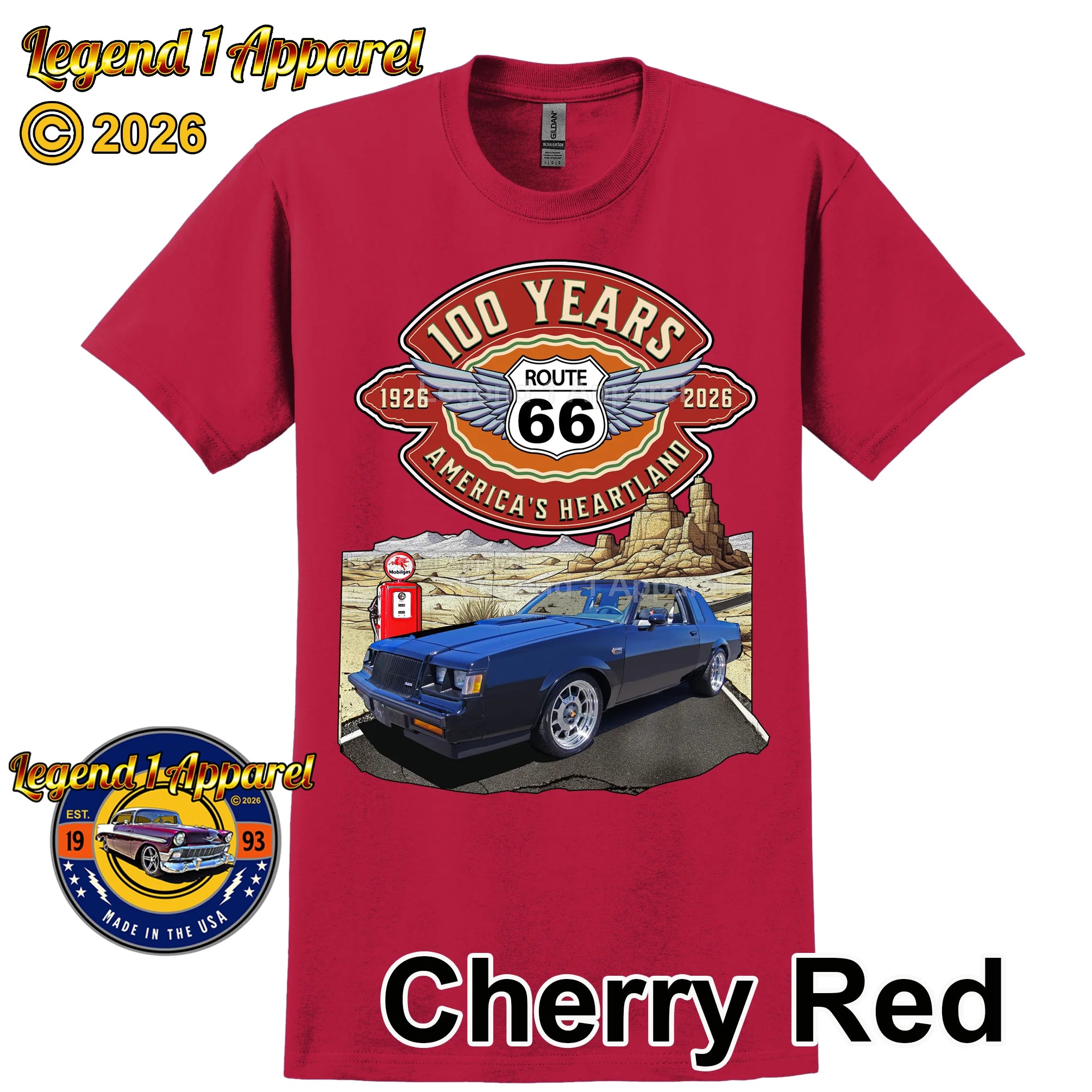 1986 Buick Grand National Classic Car Graphic Tee – Route 66 100 Years T-Shirt