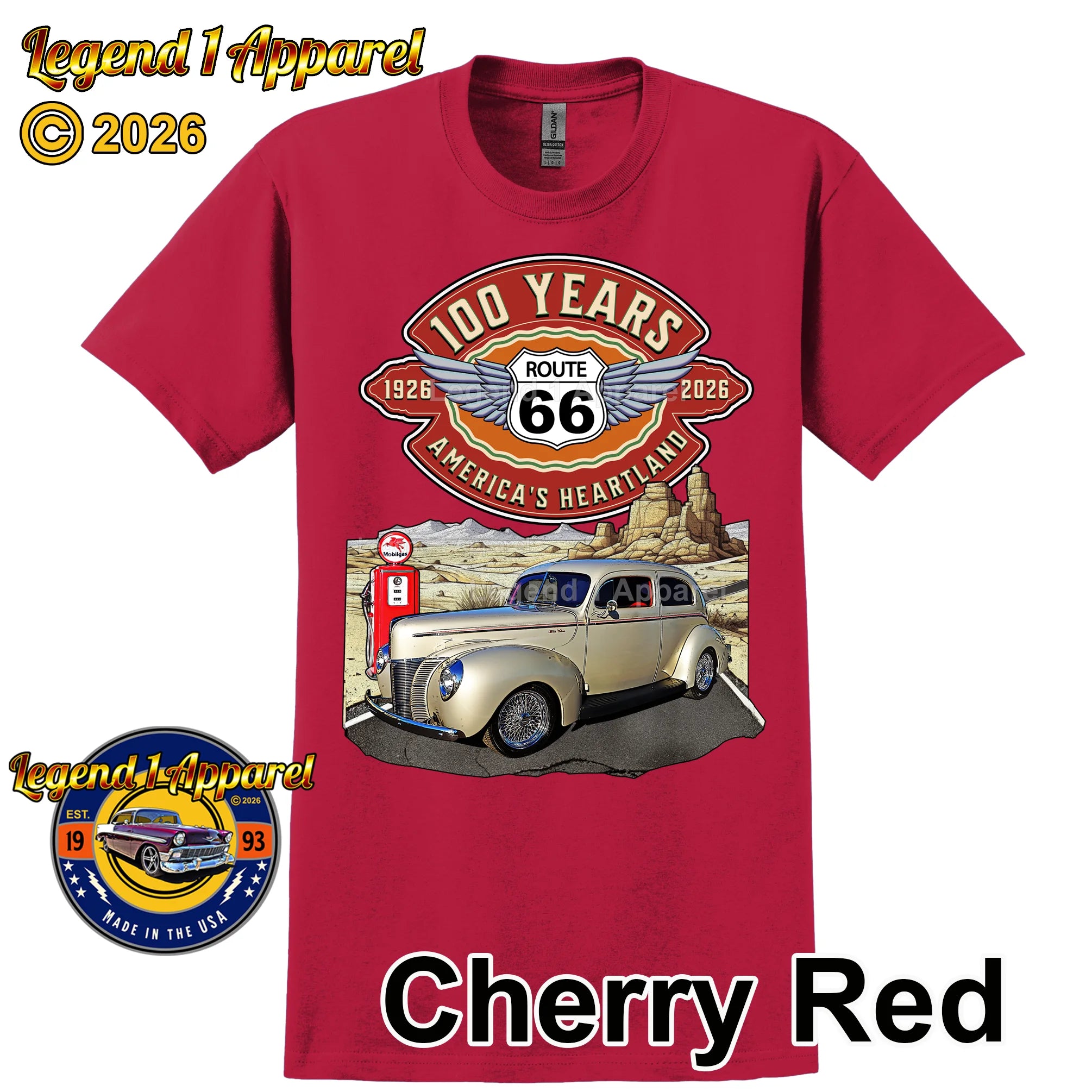 1940 Ford Coupe Classic Car Graphic Tee – Route 66 100 Years T-Shirt