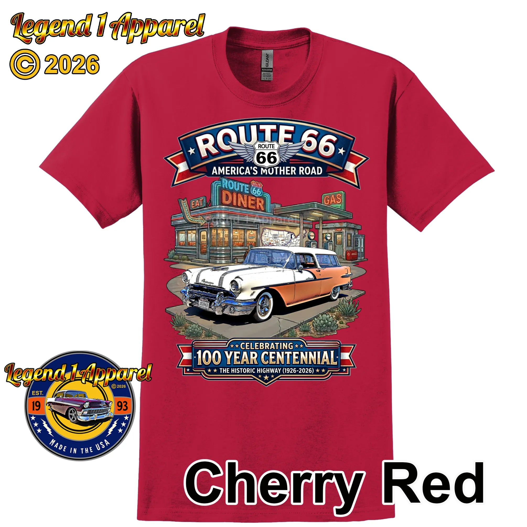 1956 Pontiac Safari Star Chief Station Wagon Classic Car Graphic Tee – Route 66 Centennial T-Shirt