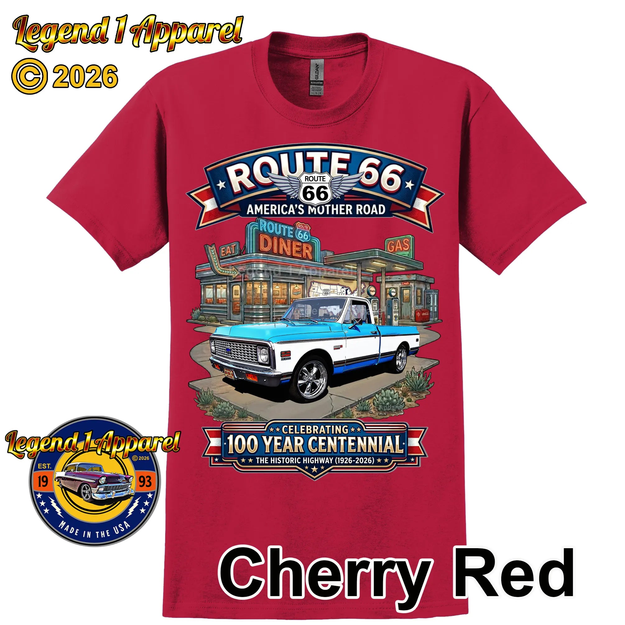 1972 Chevrolet Pick Up C10 Square Body Classic Truck Graphic Tee – Route 66 Centennial T-Shirt
