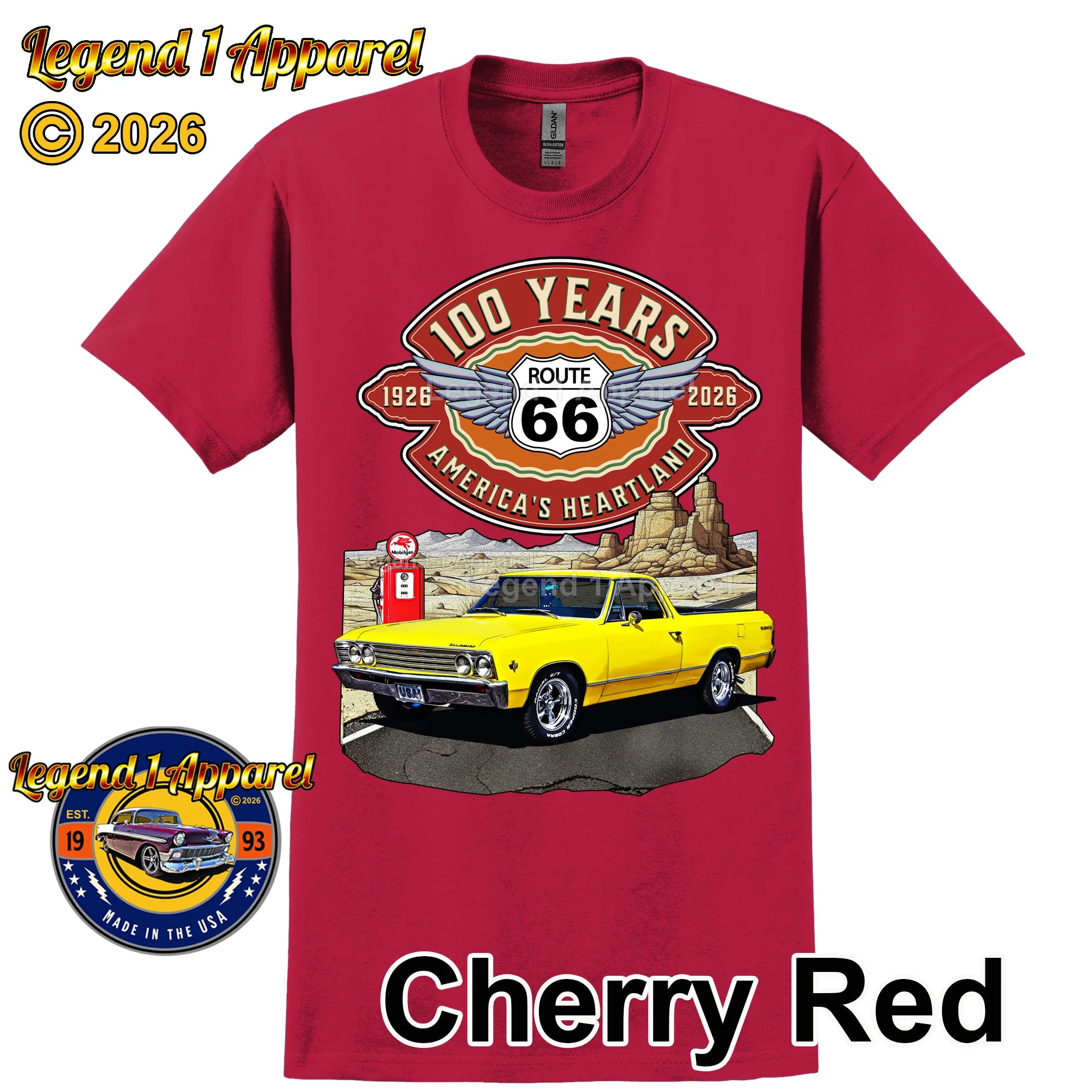 1967 Chevrolet El Camino Classic Truck Graphic Tee – Route 66 100 Years T-Shirt