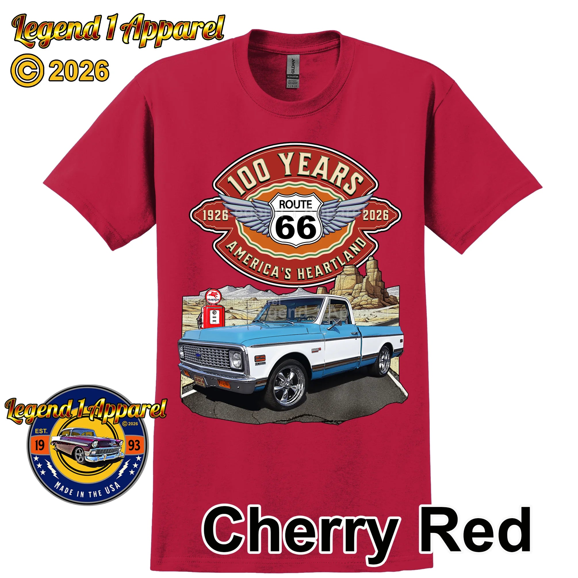 1972 Chevrolet Pick up Classic Truck Graphic Tee – Route 66 100 Years T-Shirt
