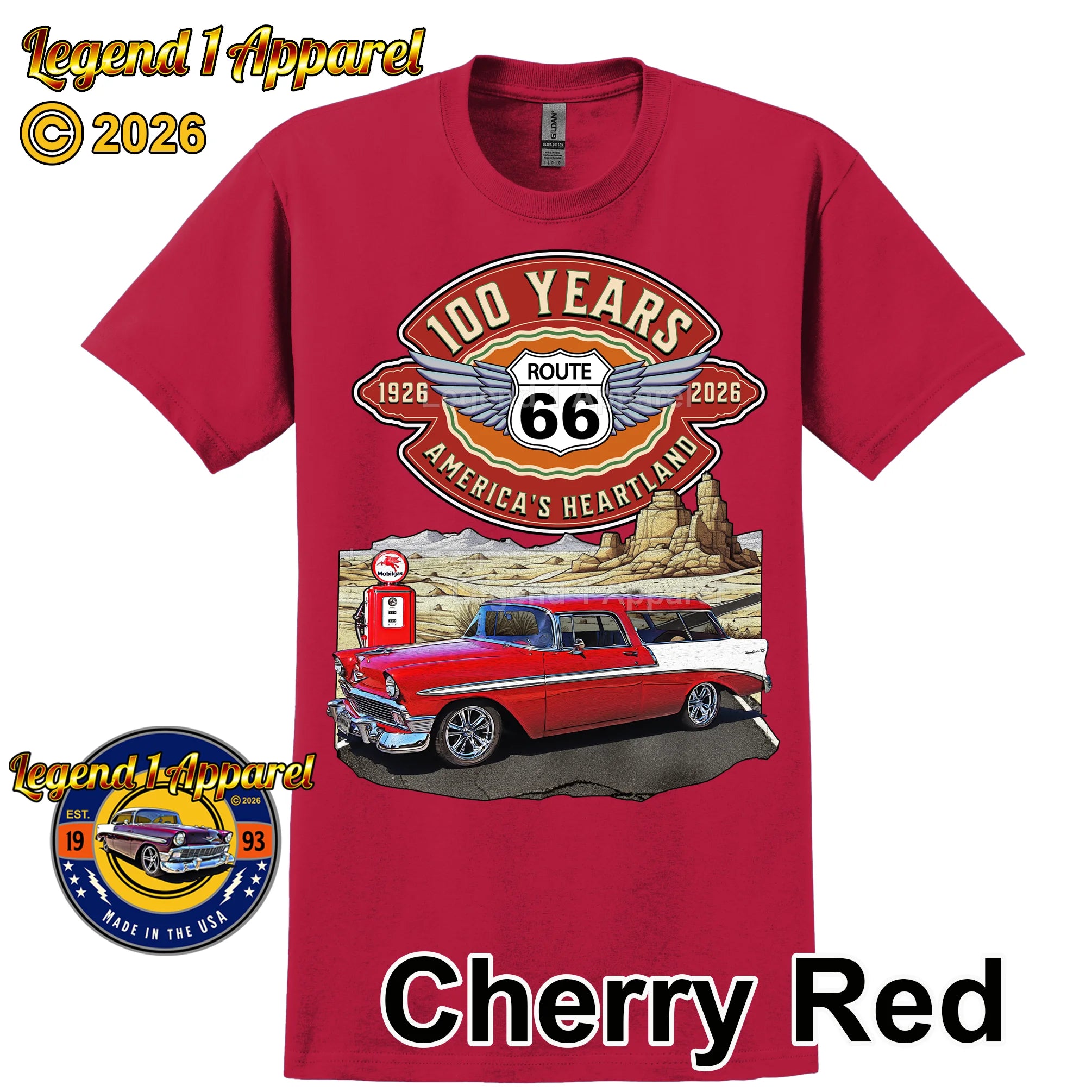 1956 Chevrolet Bel Air Nomad Classic Car Graphic Tee – Route 66 100 Years T-Shirt