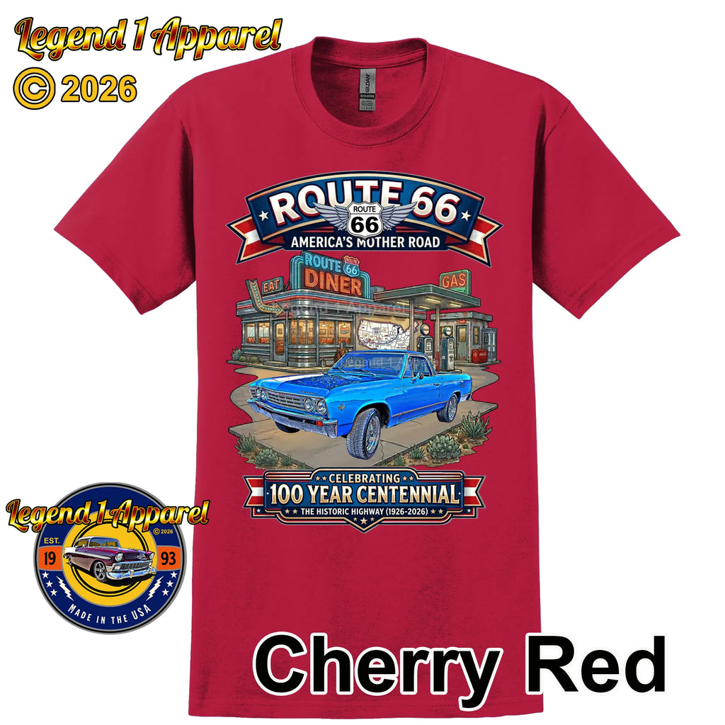 1966 Chevrolet El Camino Classic Truck Graphic Tee – Route 66 Centennial T-Shirt