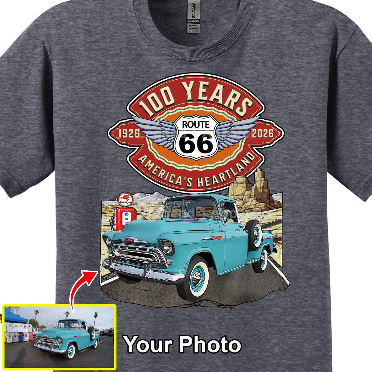 Your Classic Car or Hot Rod custom made T-shirt. Send us a picture of your car. Route 66 100 years