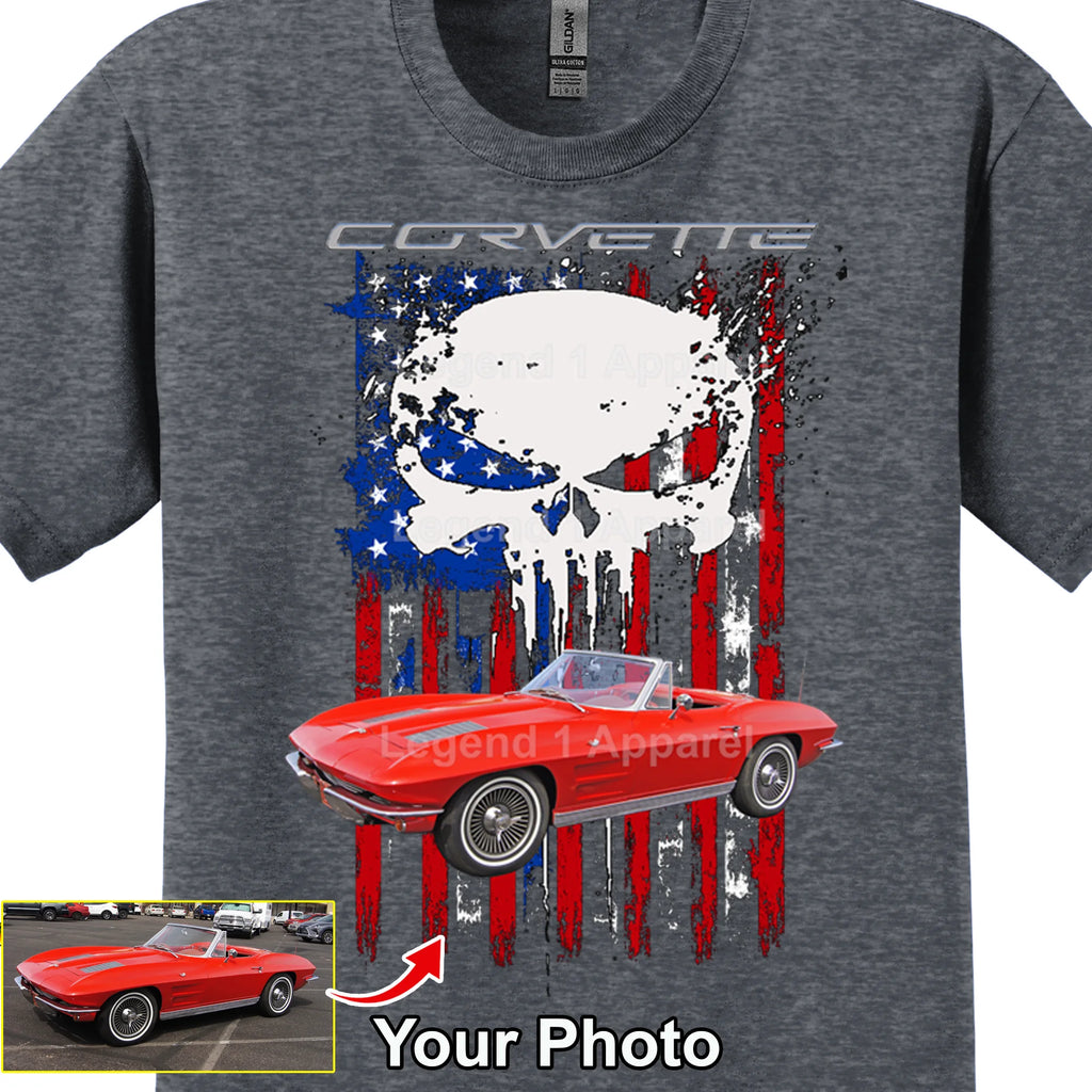 Your Classic Car or Hot Rod custom made T-shirt. Send us a picture of your car. Corvette USA Flag