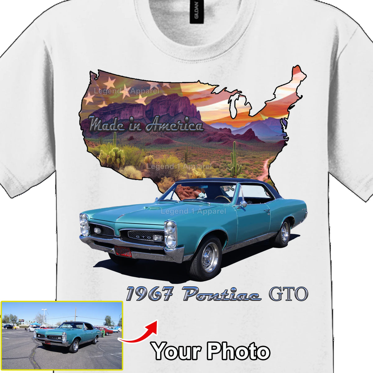 Your Classic Car or Hot Rod custom made T-shirt. Send us a picture of your car. Made in America USA Outline