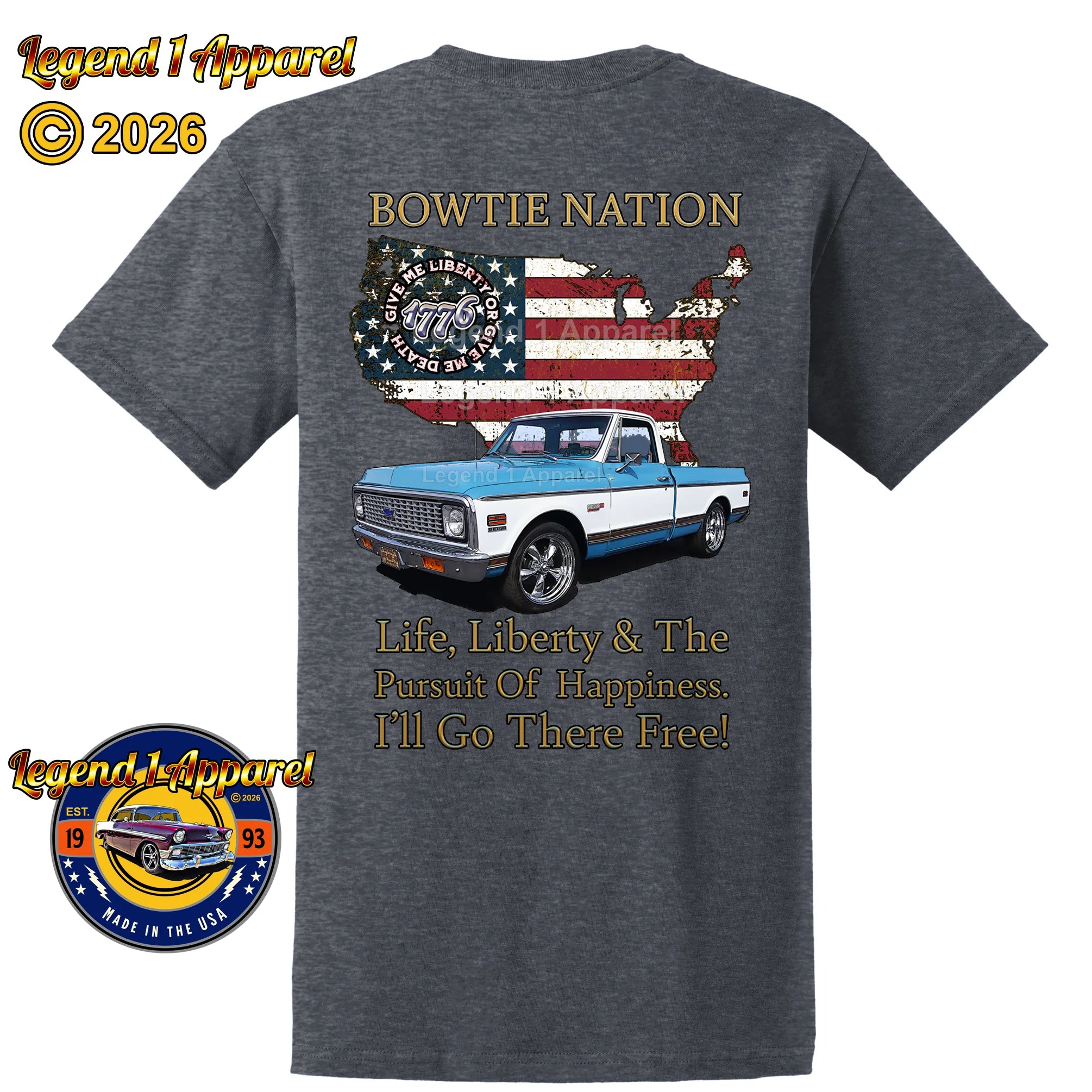1972 Chevrolet Pick Up Truck Bowtie Nation T-Shirt – 72 Chevy Classic Truck Graphic Tee