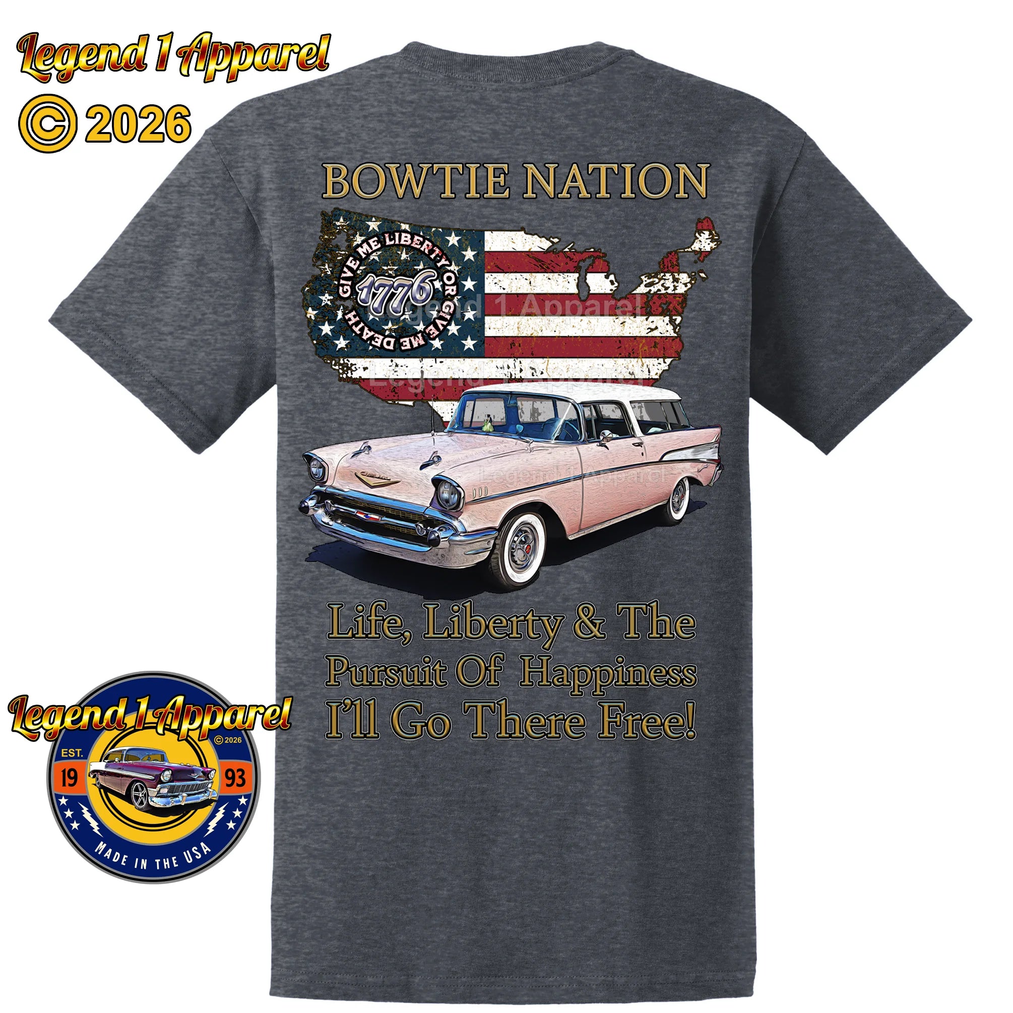 1957 Chevrolet Bel Air Nomad Bowtie Nation T-Shirt – 57 Chevy Classic Car Graphic Tee
