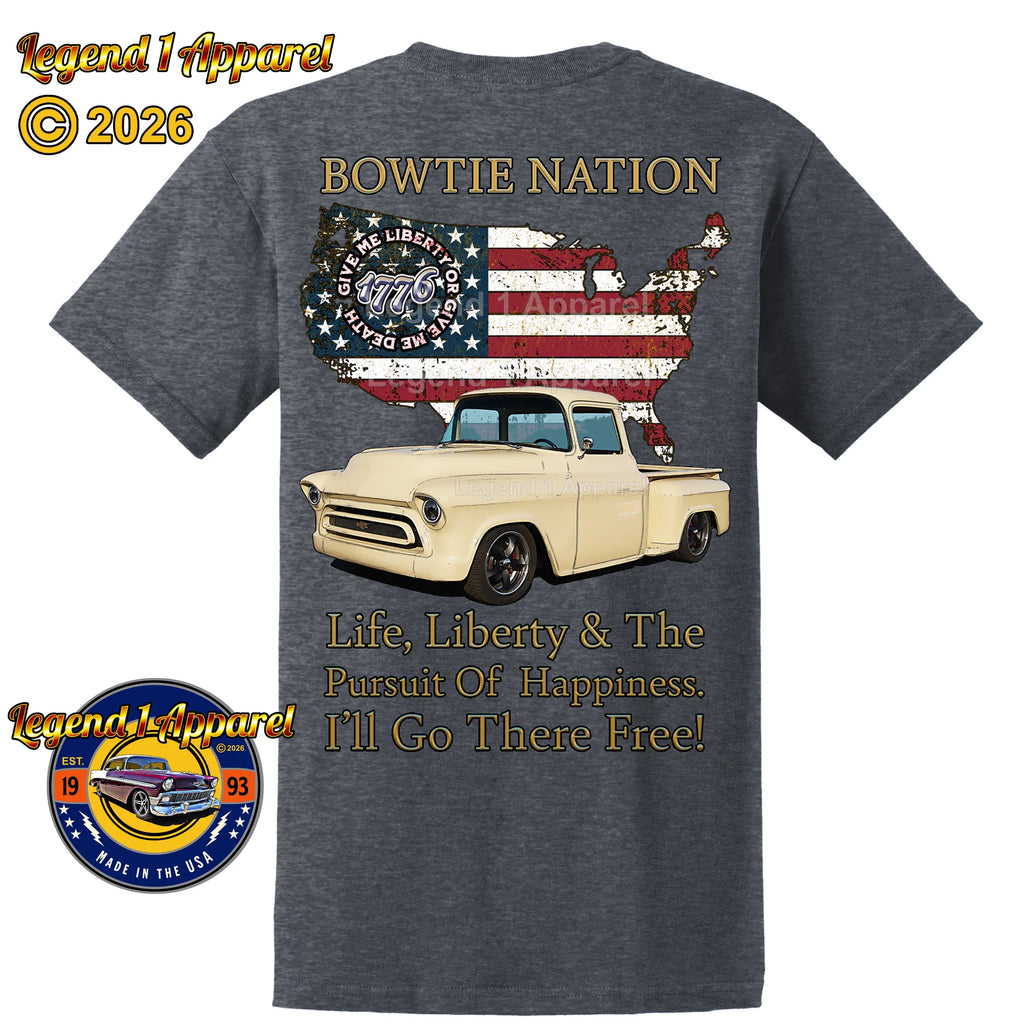 1957 Chevrolet Pick Up Truck Bowtie Nation T-Shirt – 57 Chevy Classic Truck Graphic Tee