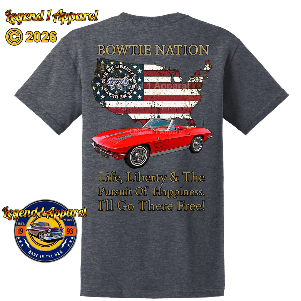 1963 Chevrolet C2 Corvette Bowtie Nation T-Shirt – 63 Chevy Classic Car Graphic Tee