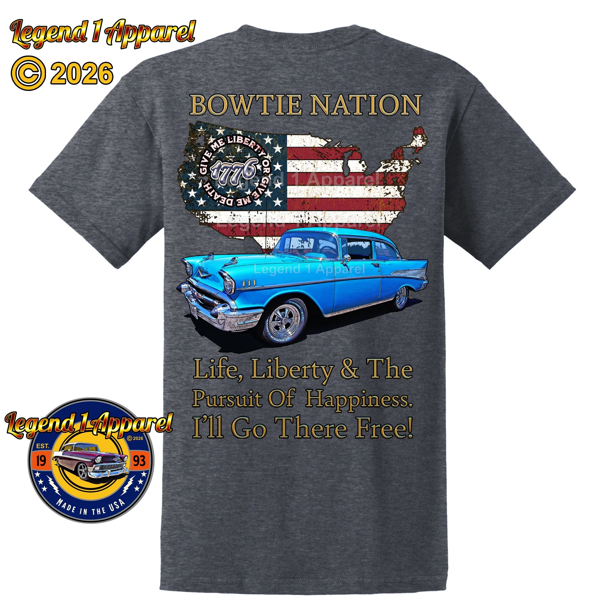 1957 Chevrolet Bel Air Bowtie Nation T-Shirt – 57 Chevy Classic Car Graphic Tee
