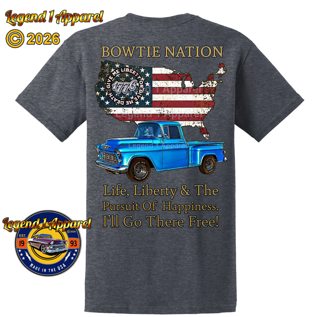 1955 Chevrolet Pick Up Truck Bowtie Nation T-Shirt – 55 Chevy Classic Truck Graphic Tee