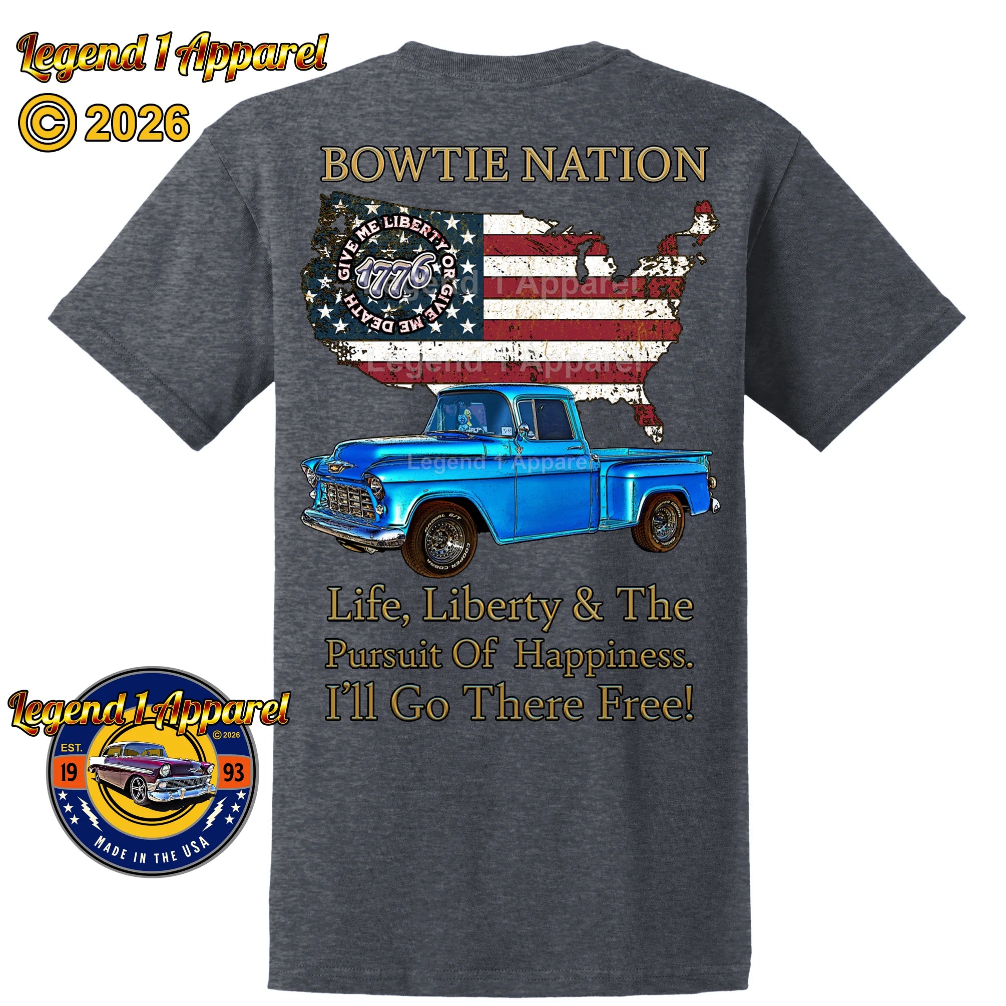 1955 Chevrolet Pick Up Truck Bowtie Nation T-Shirt – 55 Chevy Classic Truck Graphic Tee