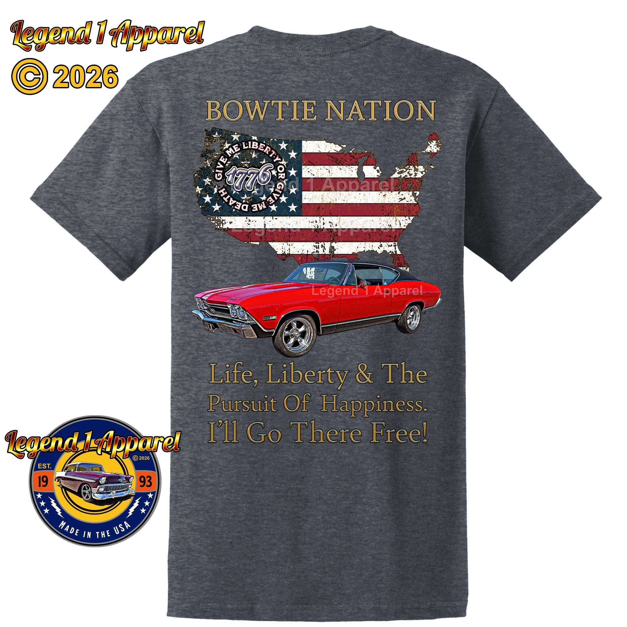 1968 Chevrolet Chevelle SS Bowtie Nation T-Shirt – 68 Chevy Classic Car Graphic Tee
