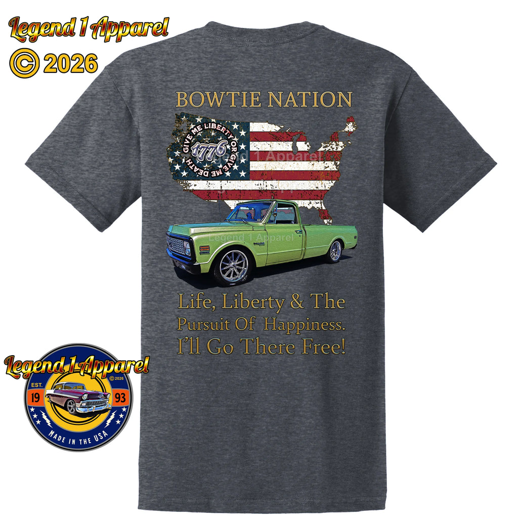 1972 Chevrolet C10 Pick Up Truck Bowtie Nation T-Shirt – 72 Chevy Classic Truck Graphic Tee