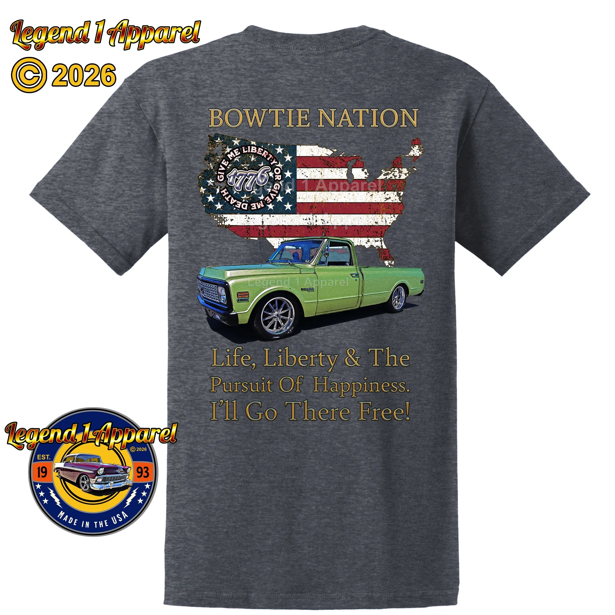 1972 Chevrolet C10 Pick Up Truck Bowtie Nation T-Shirt – 72 Chevy Classic Truck Graphic Tee