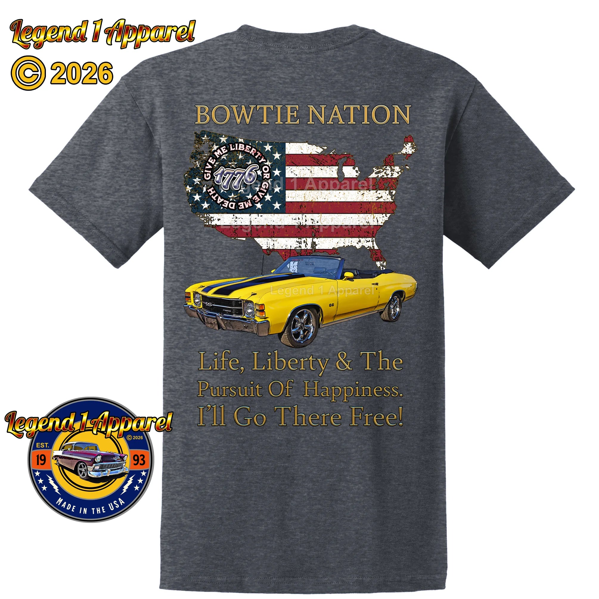 1971 Chevrolet Chevelle Convertible SS Bowtie Nation T-Shirt – 71 Chevy Classic Car Graphic Tee