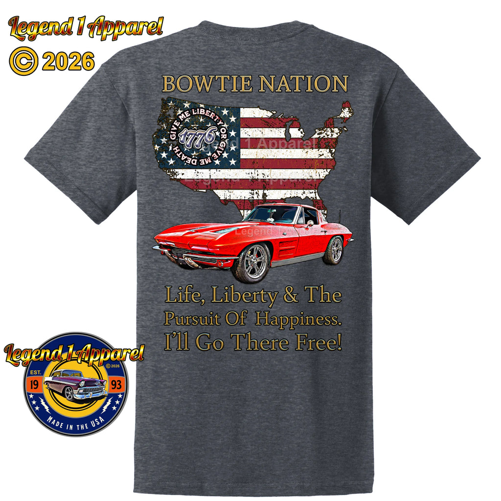 1963 Chevrolet C2 Corvette Bowtie Nation T-Shirt – 63 Chevy Classic Car Graphic Tee
