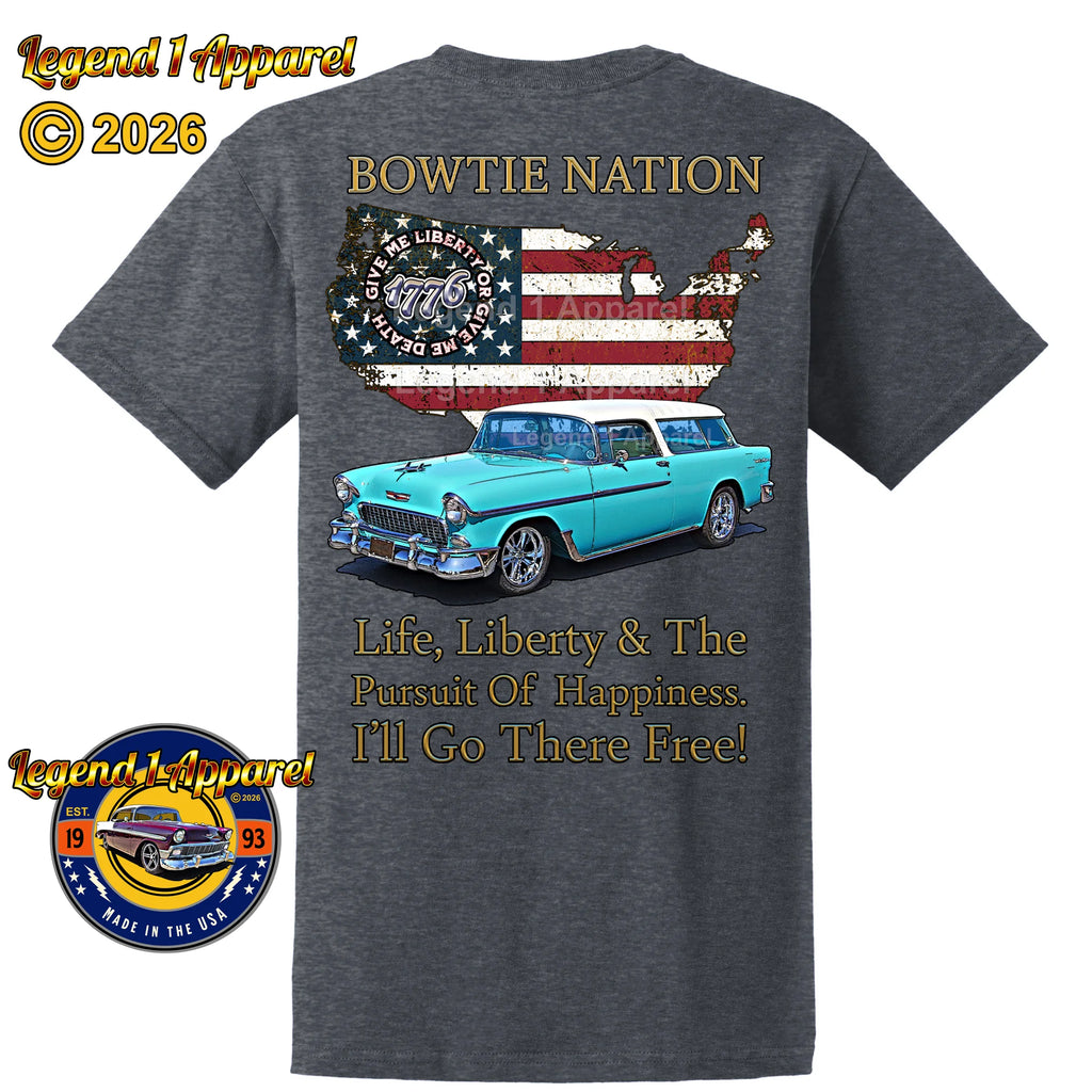 1955 Chevrolet Bel Air Nomad Bowtie Nation T-Shirt – 55 Chevy Classic Car Graphic Tee