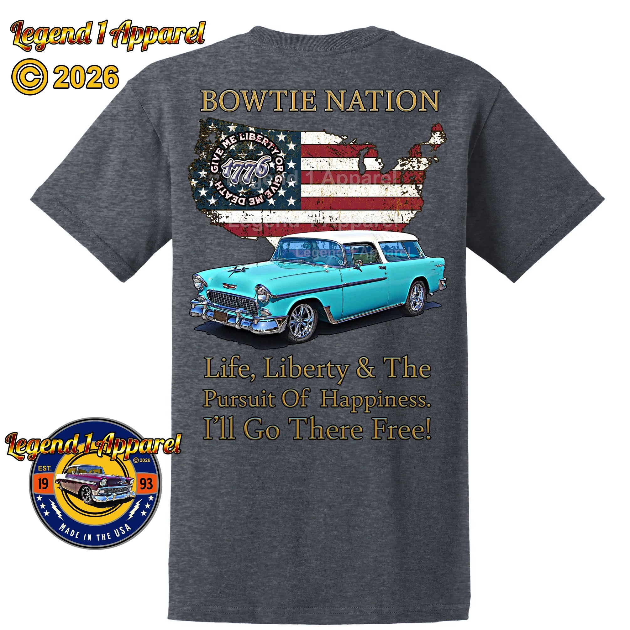 1955 Chevrolet Bel Air Nomad Bowtie Nation T-Shirt – 55 Chevy Classic Car Graphic Tee