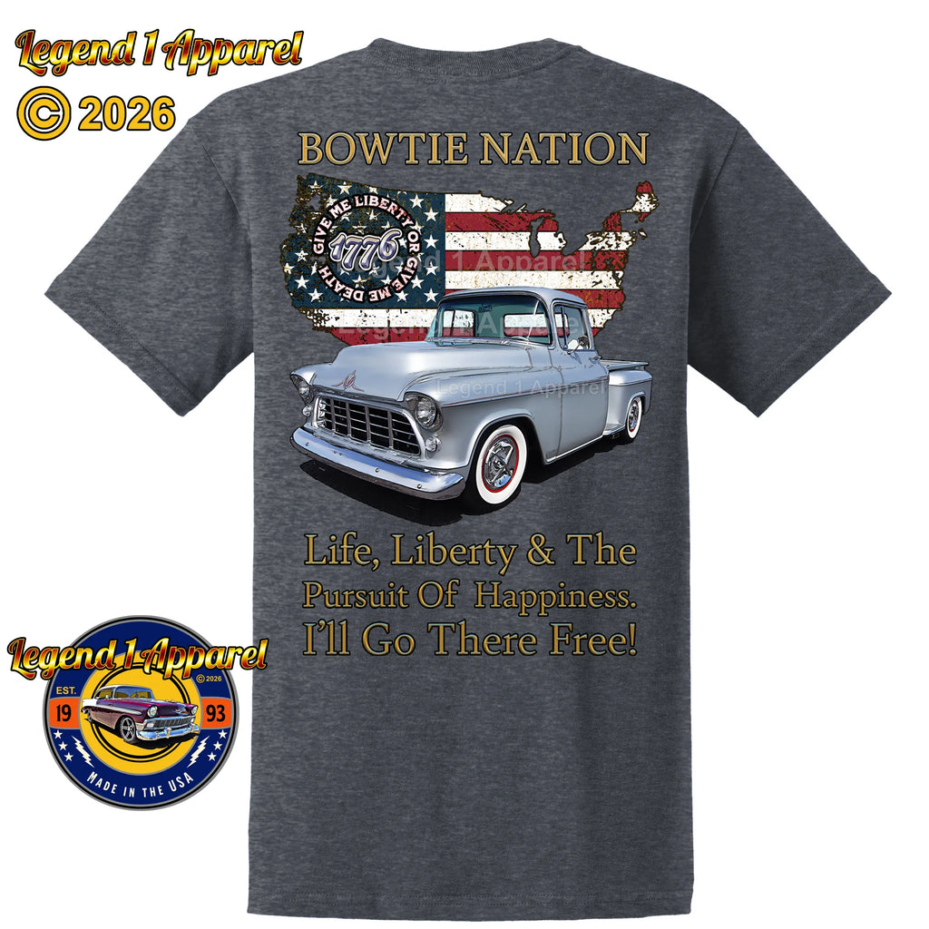1955 Chevrolet Pick Up Truck Bowtie Nation T-Shirt – 55 Chevy Classic Truck Graphic Tee