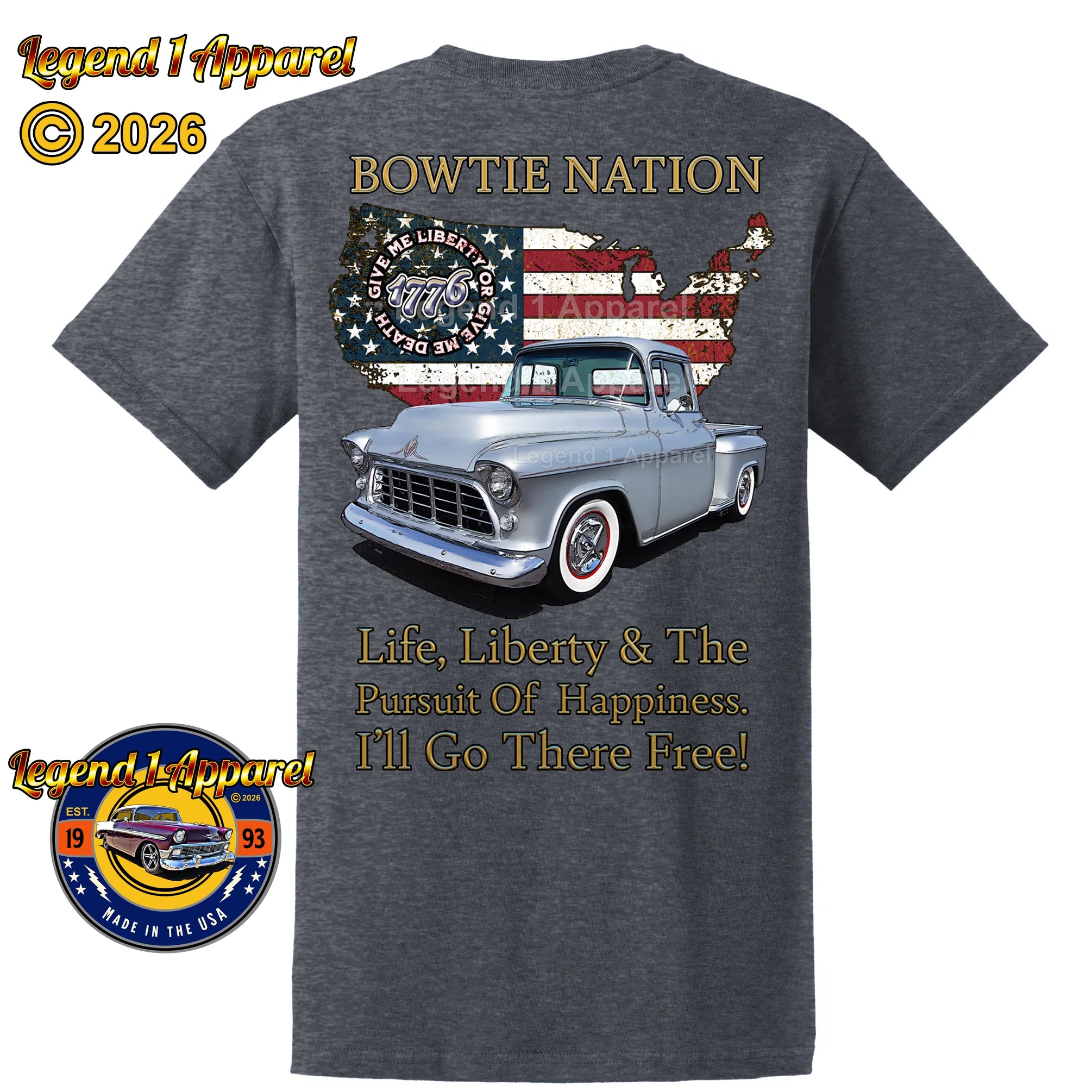 1955 Chevrolet Pick Up Truck Bowtie Nation T-Shirt – 55 Chevy Classic Truck Graphic Tee