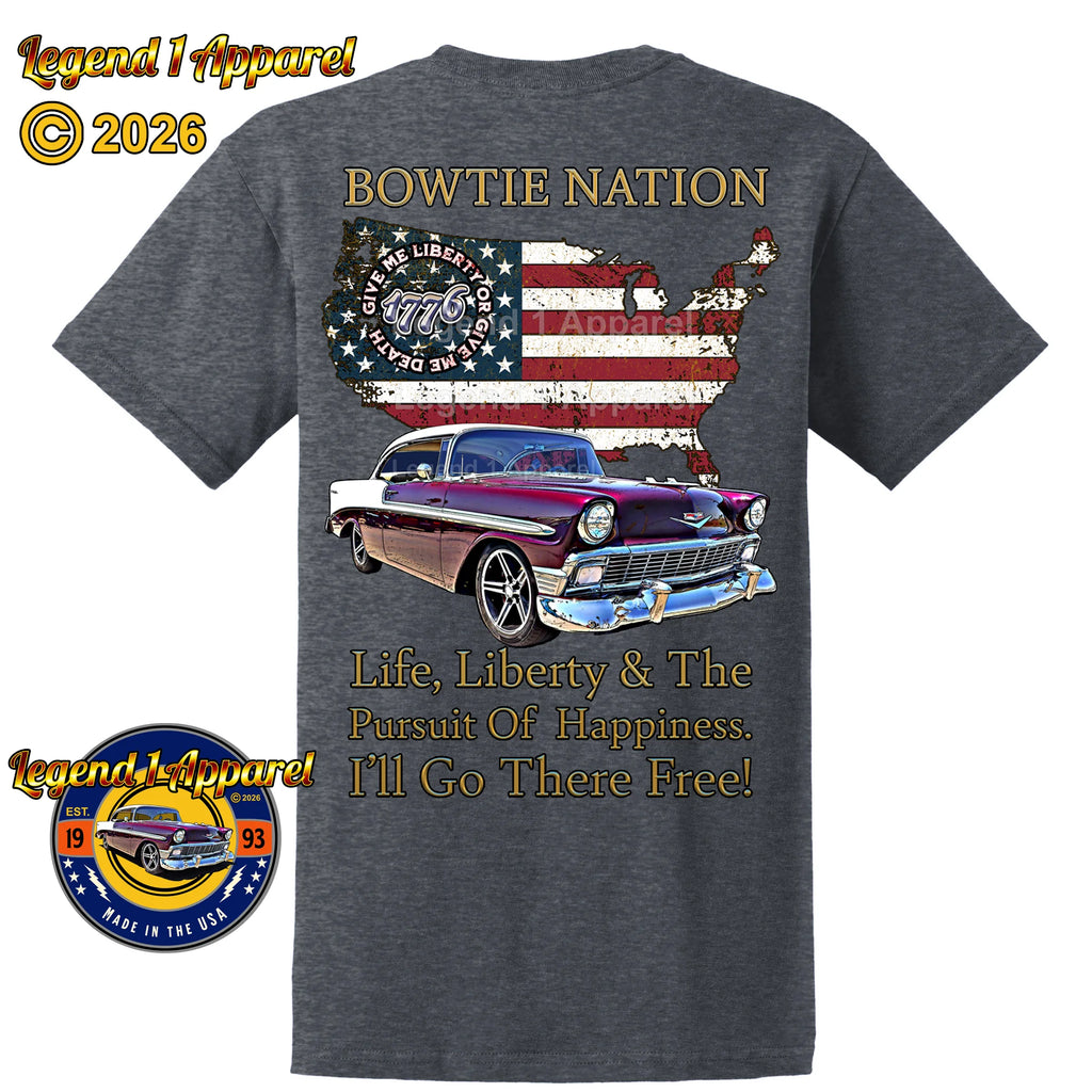 1956 Chevrolet Bel Air Bowtie Nation T-Shirt – 56 Chevy Classic Car Graphic Tee