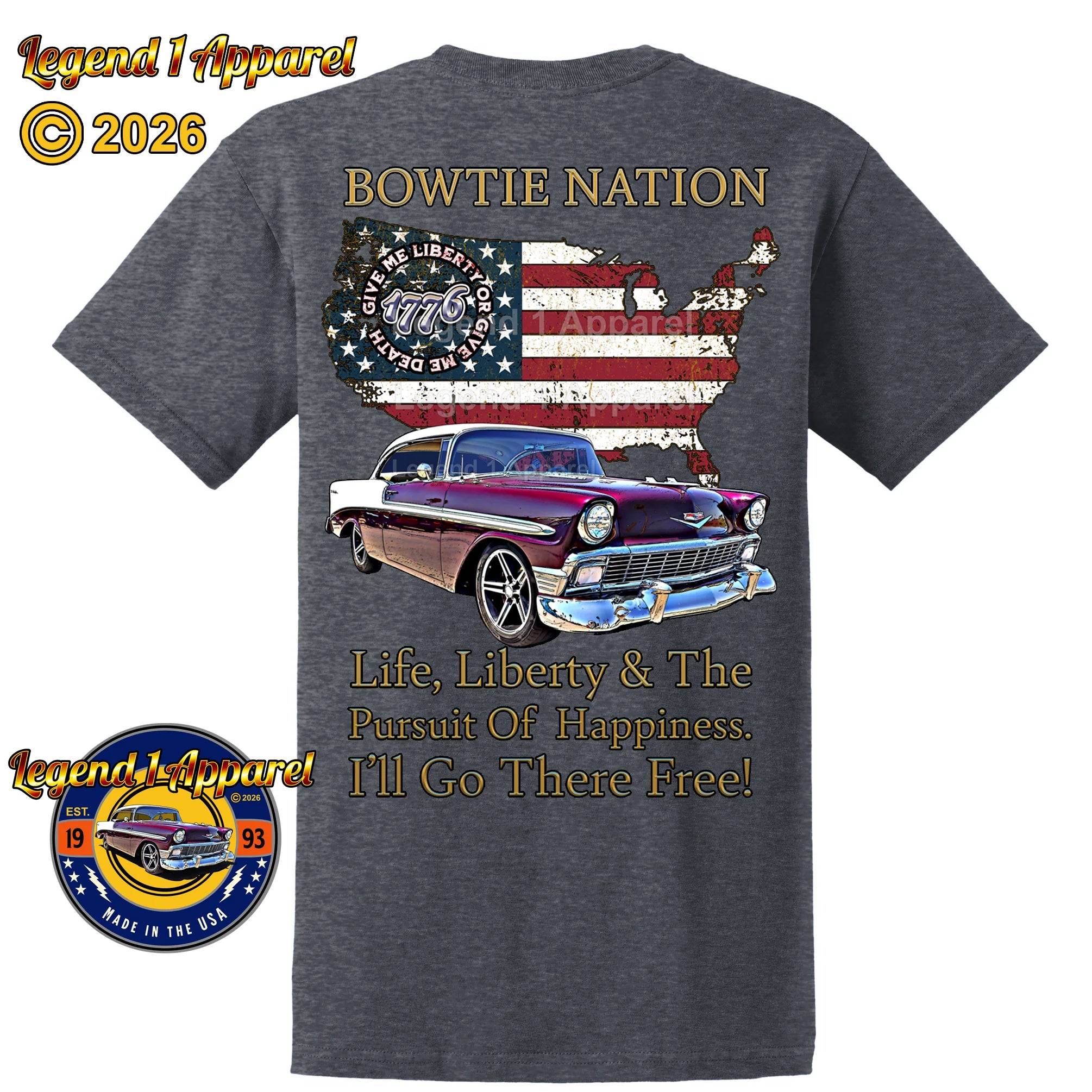 1956 Chevrolet Bel Air Bowtie Nation T-Shirt – 56 Chevy Classic Car Graphic Tee