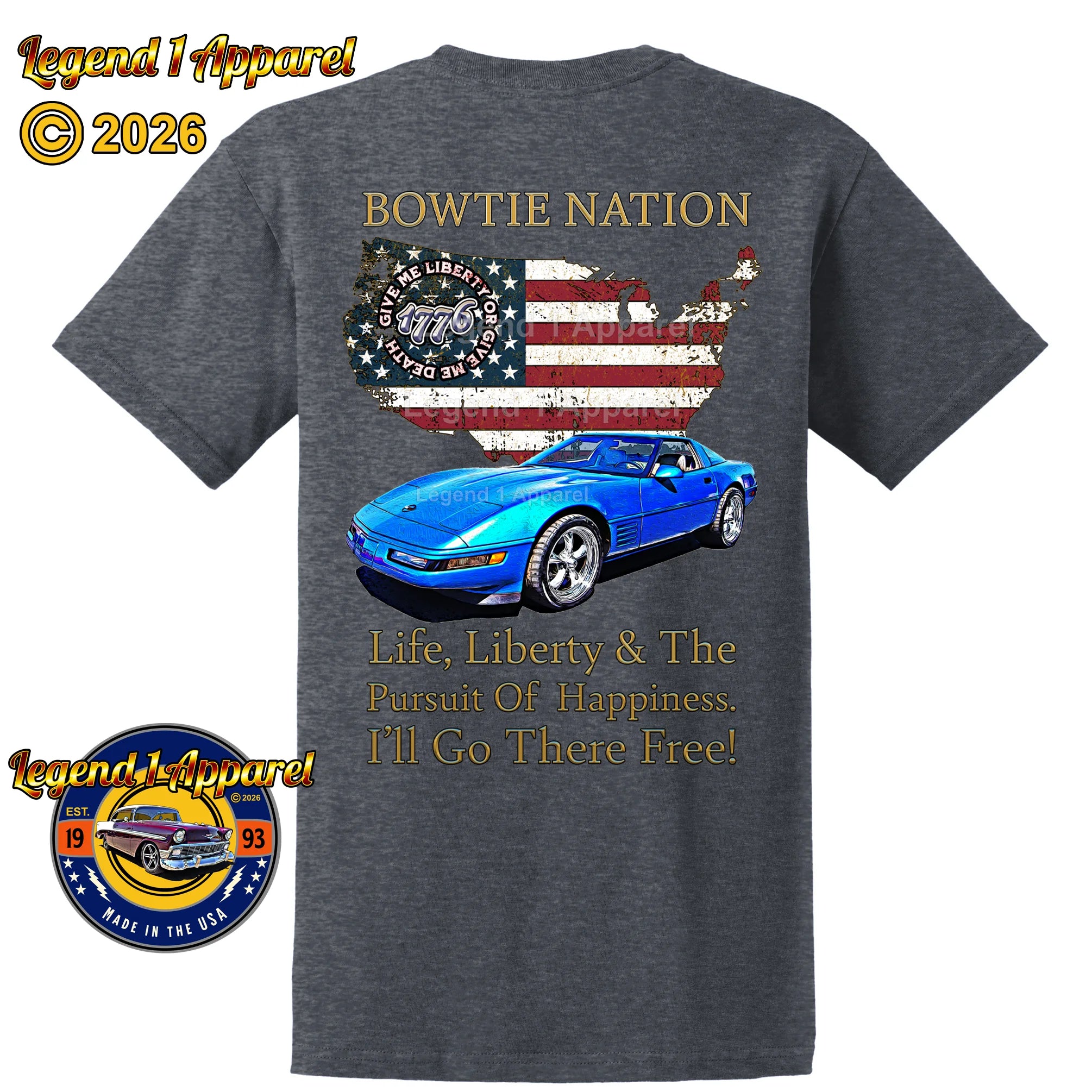 1992 Chevrolet C4 Corvette Bowtie Nation T-Shirt – 92 Chevy Classic Car Graphic Tee