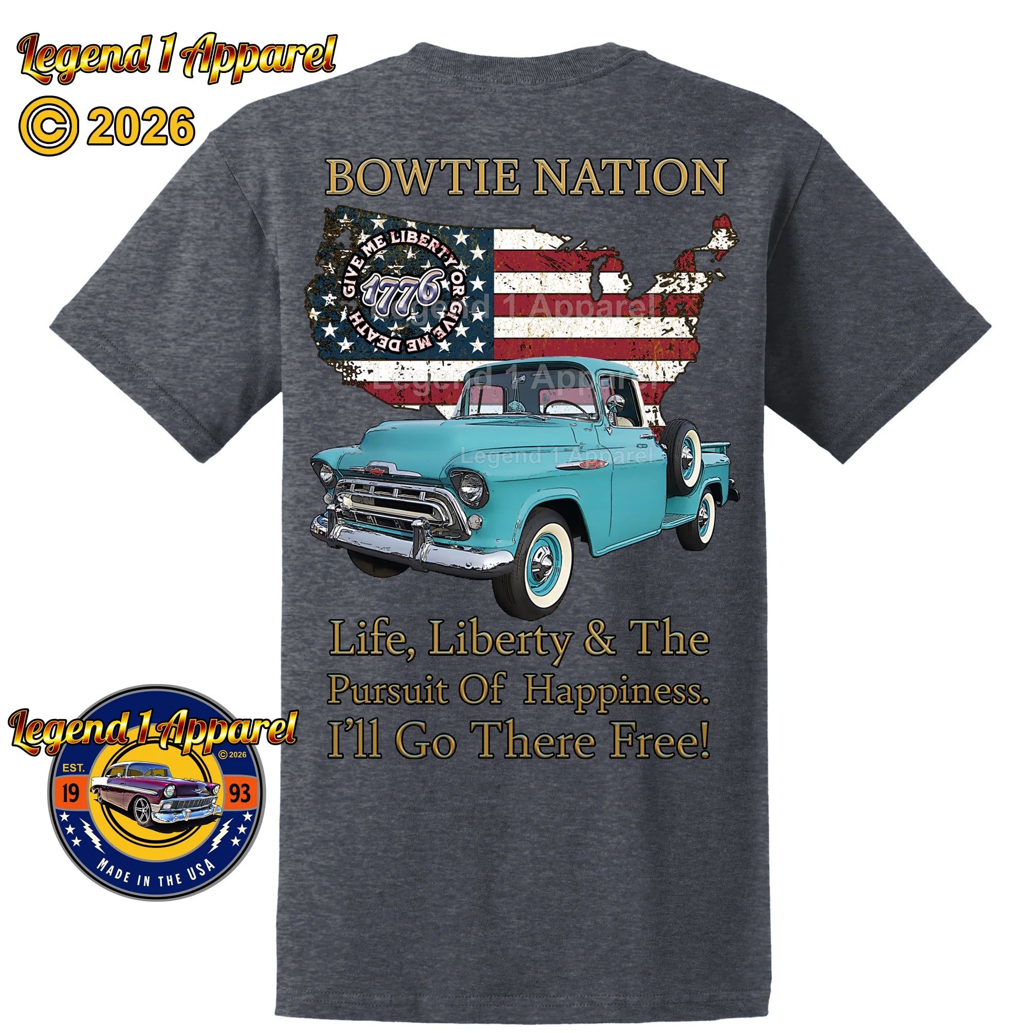 1957 Chevrolet Pick Up Truck Bowtie Nation T-Shirt – 57 Chevy Classic Truck Graphic Tee