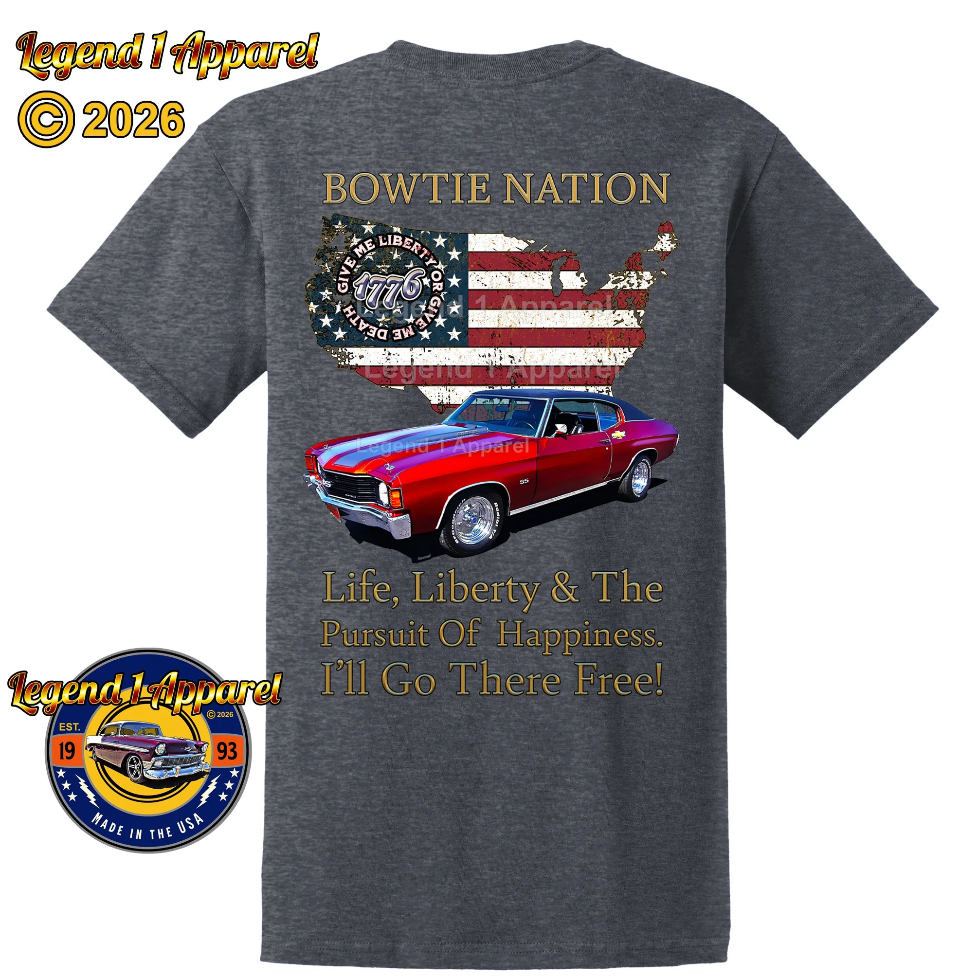 1972 Chevrolet Chevelle Convertible SS Bowtie Nation T-Shirt – 72 Chevy Classic Car Graphic Tee